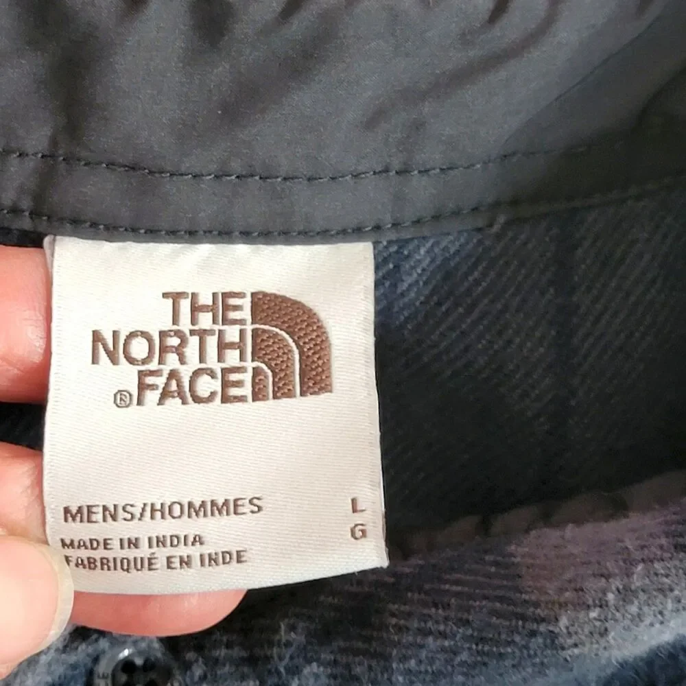 The North Face Shirt Mens L Blue & Gray Plaid Flannel Long Sleeve Button Up
